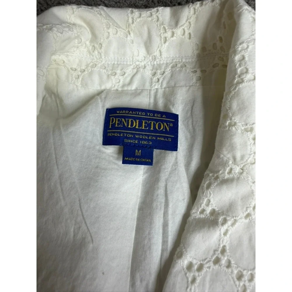 Pendleton Womens White Eyelet Cotton Blazer Jacket 3/4 Sleeve Size M TF138-68365 - Picture 4 of 10
